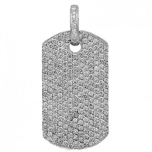14K Solid White Gold Mens Diamond Dog Tag Pendant 11.00 Ctw
