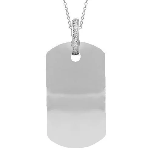 14K Solid White Gold Mens Diamond Dog Tag Pendant 11.00 Ctw
