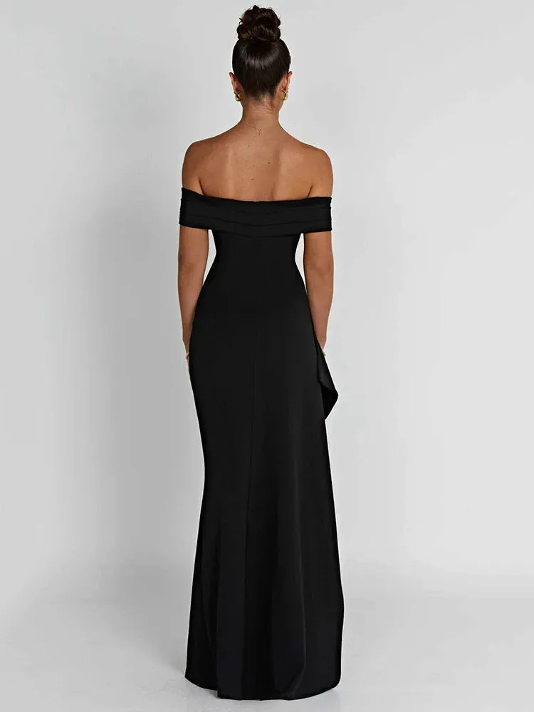 Amozae-A Elegant Off-shoulder High Split Maxi Dress Women Fashion Strapless Sleeveless Backless Bodycon Club Party Sexy Dress