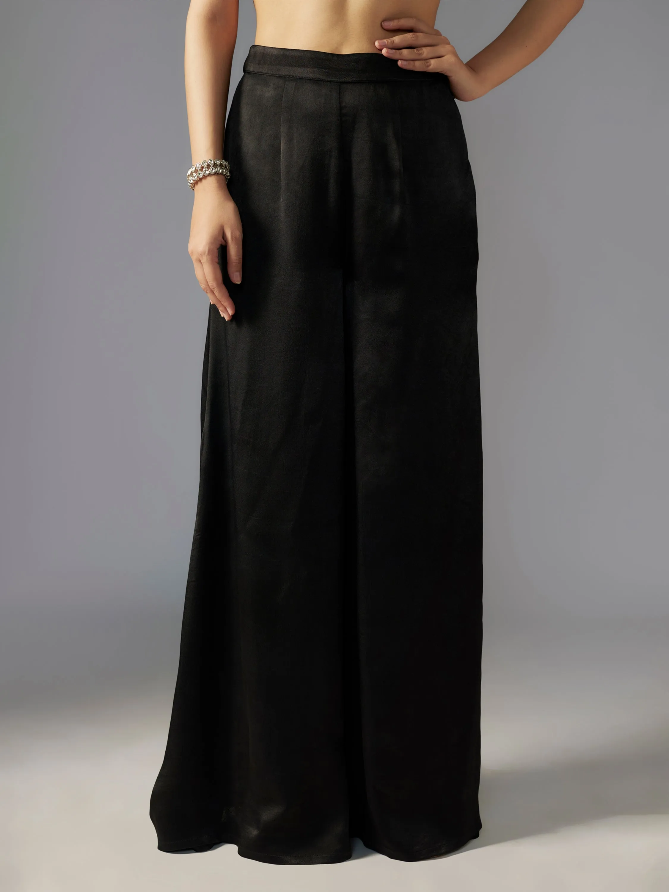 Black Embroidered Crepe Satin Sharara Set with Cape