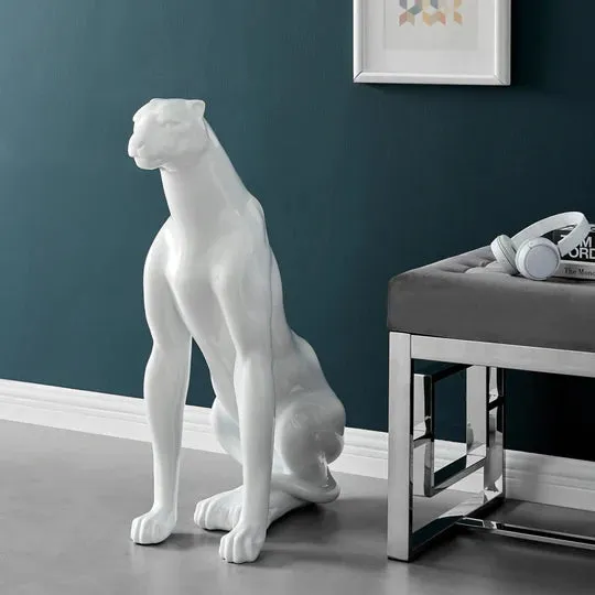 Boli Sitting Panther Sculpture // Glossy White - Home Decor