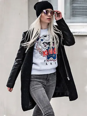 Cool Trend Side Zipper Stitching Mid-long Leather Coat