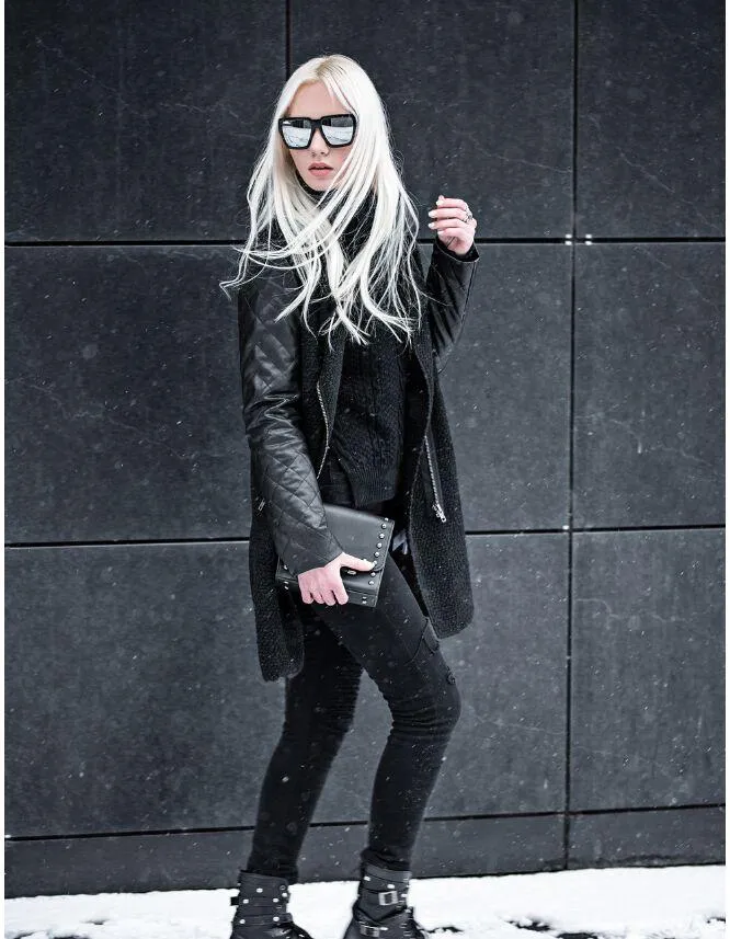 Cool Trend Side Zipper Stitching Mid-long Leather Coat