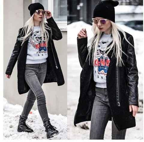 Cool Trend Side Zipper Stitching Mid-long Leather Coat