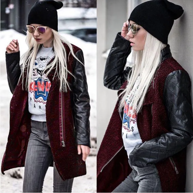 Cool Trend Side Zipper Stitching Mid-long Leather Coat