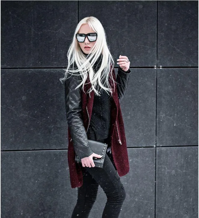 Cool Trend Side Zipper Stitching Mid-long Leather Coat