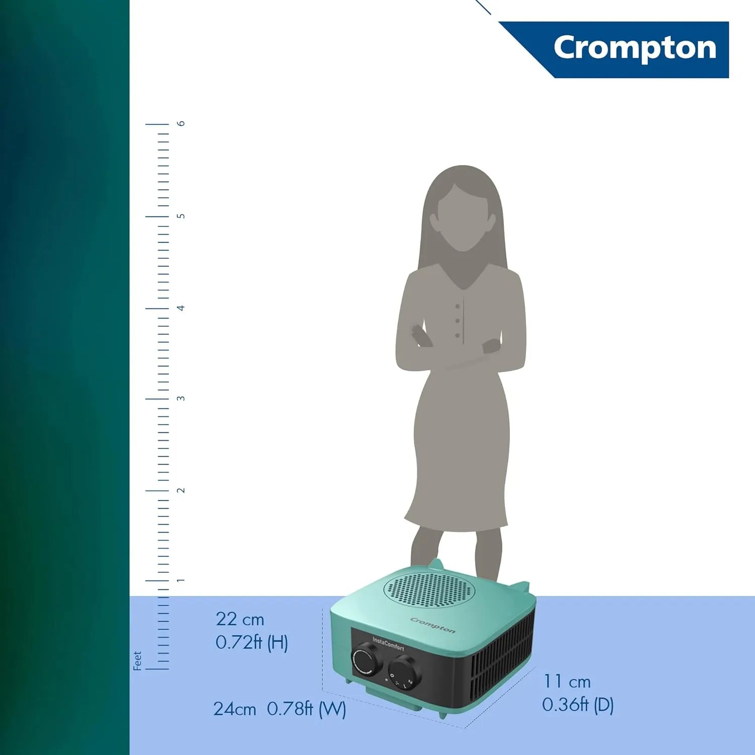 Crompton Insta Comfort Heater 2000 Watts Heat Convector with Adjustable Thermostats, Hybrid Cyan, Standard
