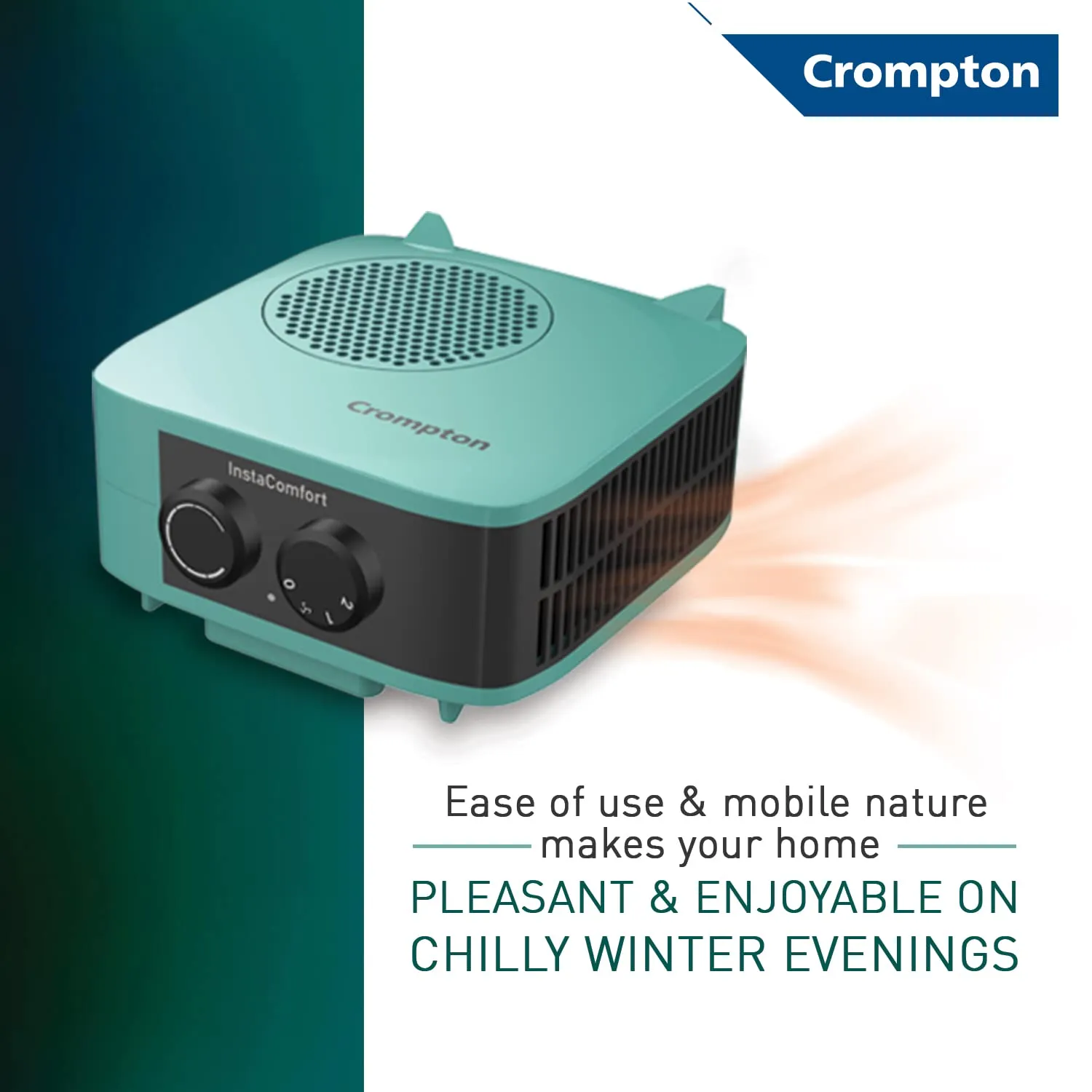 Crompton Insta Comfort Heater 2000 Watts Heat Convector with Adjustable Thermostats, Hybrid Cyan, Standard