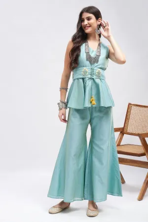 Cyan Embroidered Co-ord Set