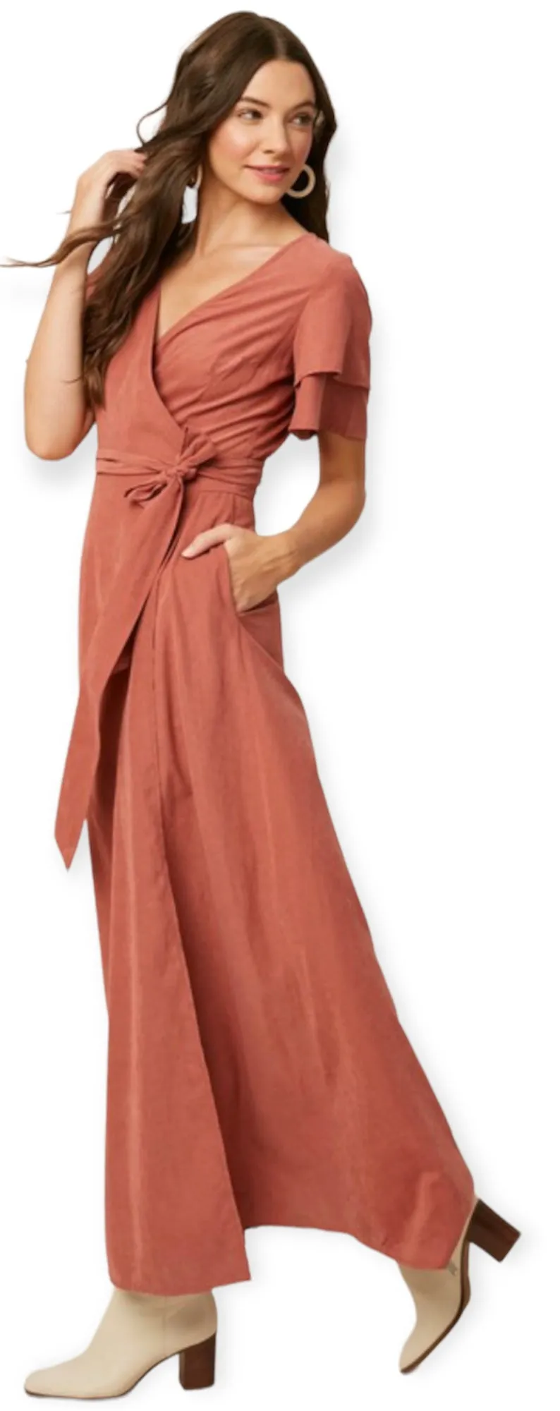 Double Layer Sleeve Wrap Maxi Dress