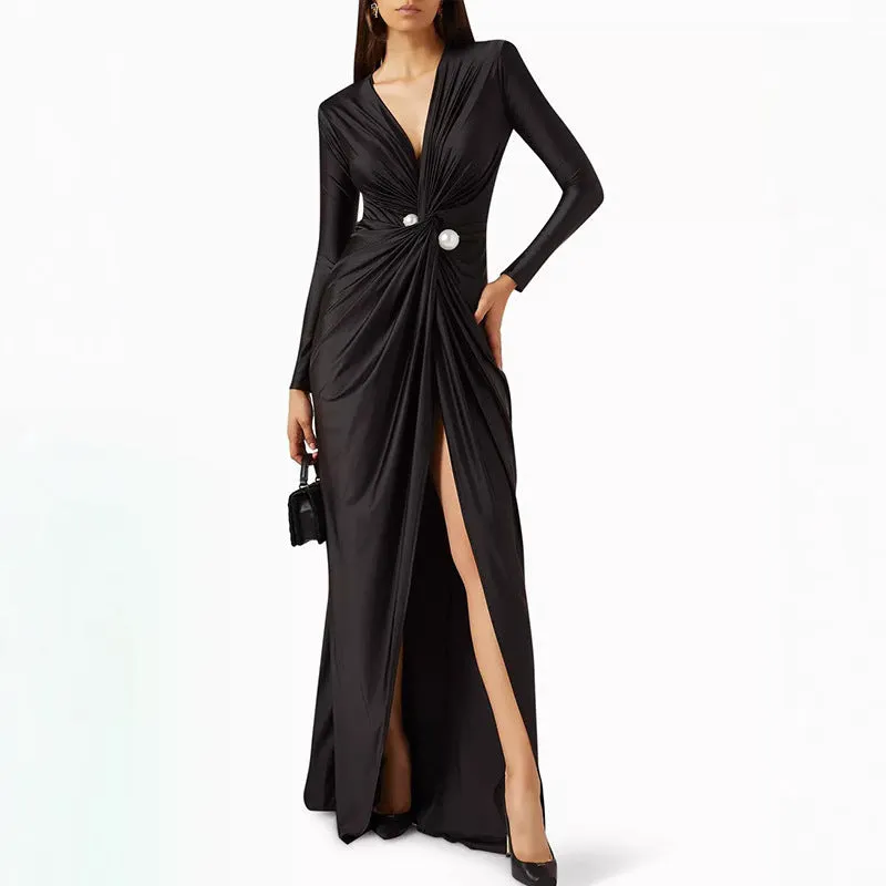 Fashion Vest Long Sleeve Deep V-neck Dress