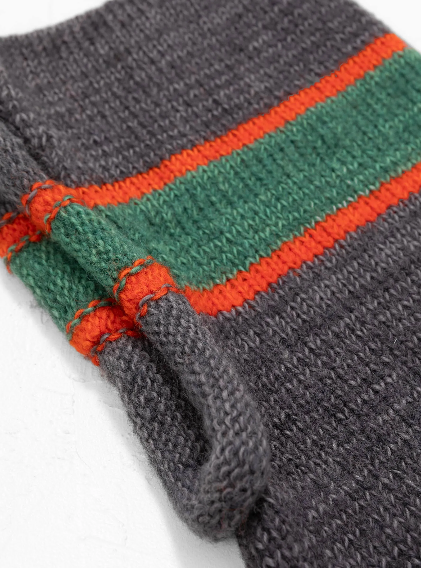 Hand Knit Line Balaclava Grey & Green
