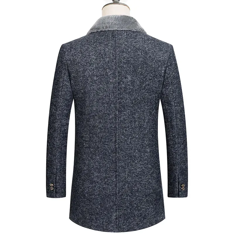 Men's Luxury Herringbone Tweed Wool Coat