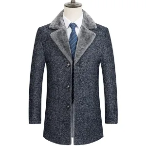 Men's Luxury Herringbone Tweed Wool Coat