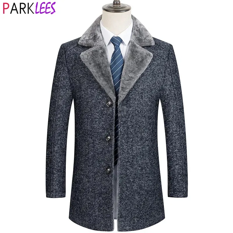 Men's Luxury Herringbone Tweed Wool Coat