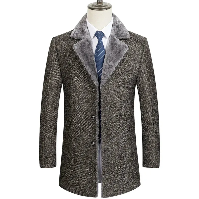Men's Luxury Herringbone Tweed Wool Coat