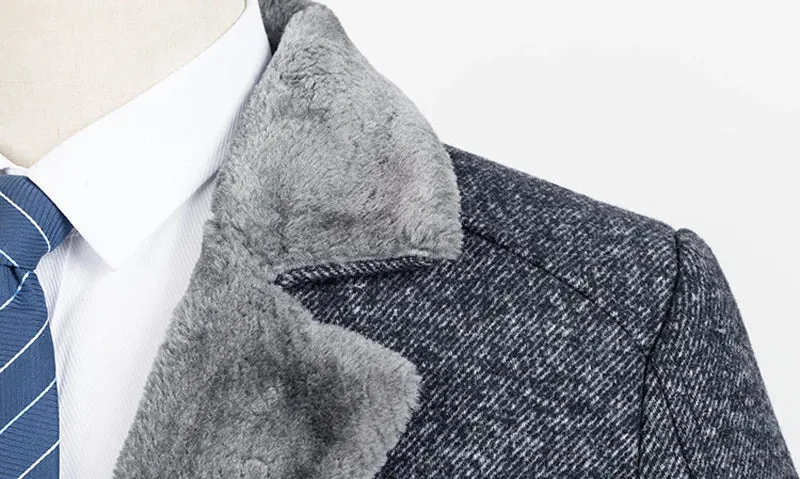 Men's Luxury Herringbone Tweed Wool Coat