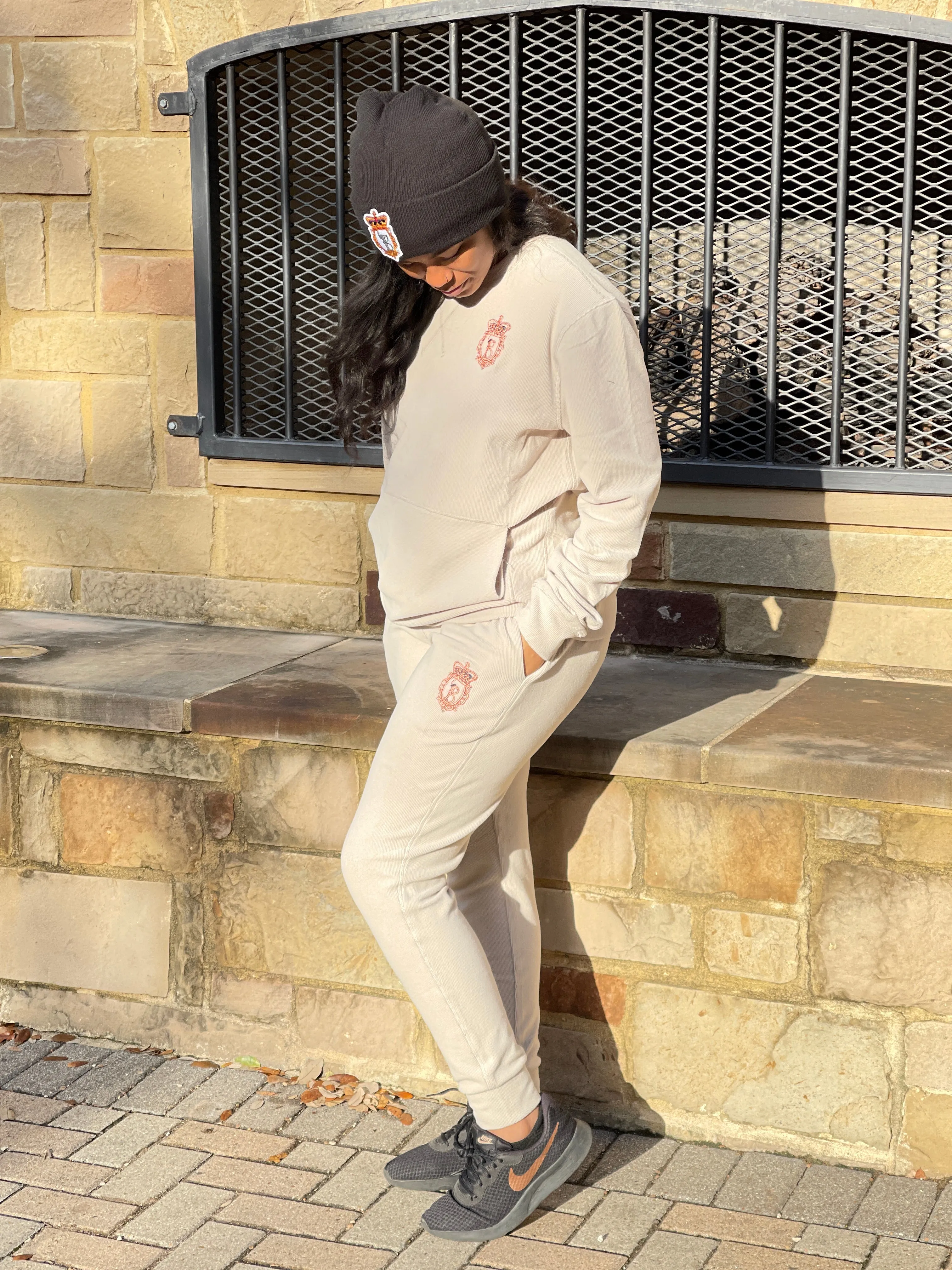 Micro-Ribbed Joggers - Black / Natural