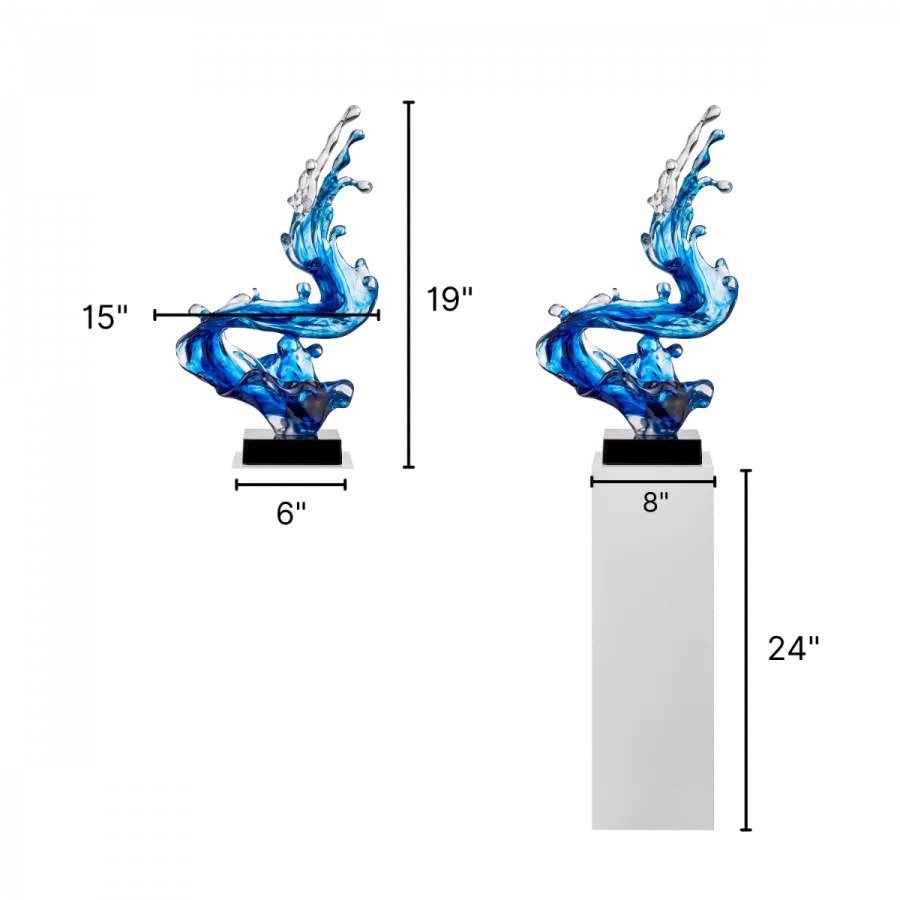 Ocean Blue Cortes Bay Wave Floor Sculpture with White Stand, 43" Tall - Home Decor
