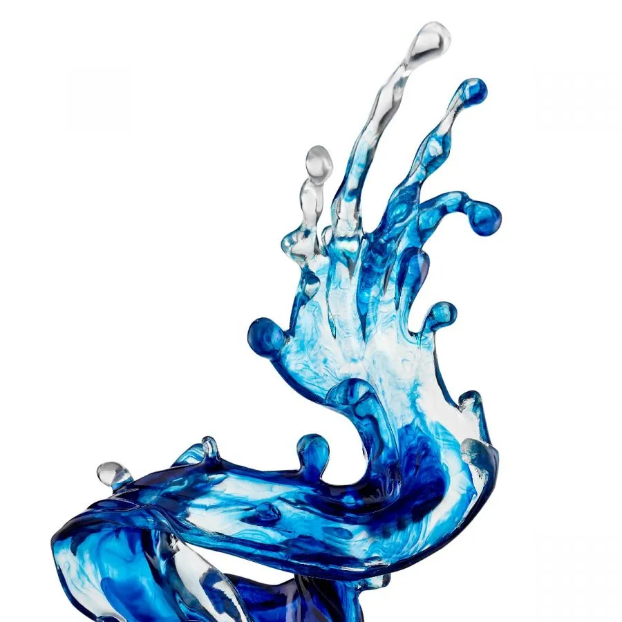 Ocean Blue Cortes Bay Wave Floor Sculpture with White Stand, 43" Tall - Home Decor