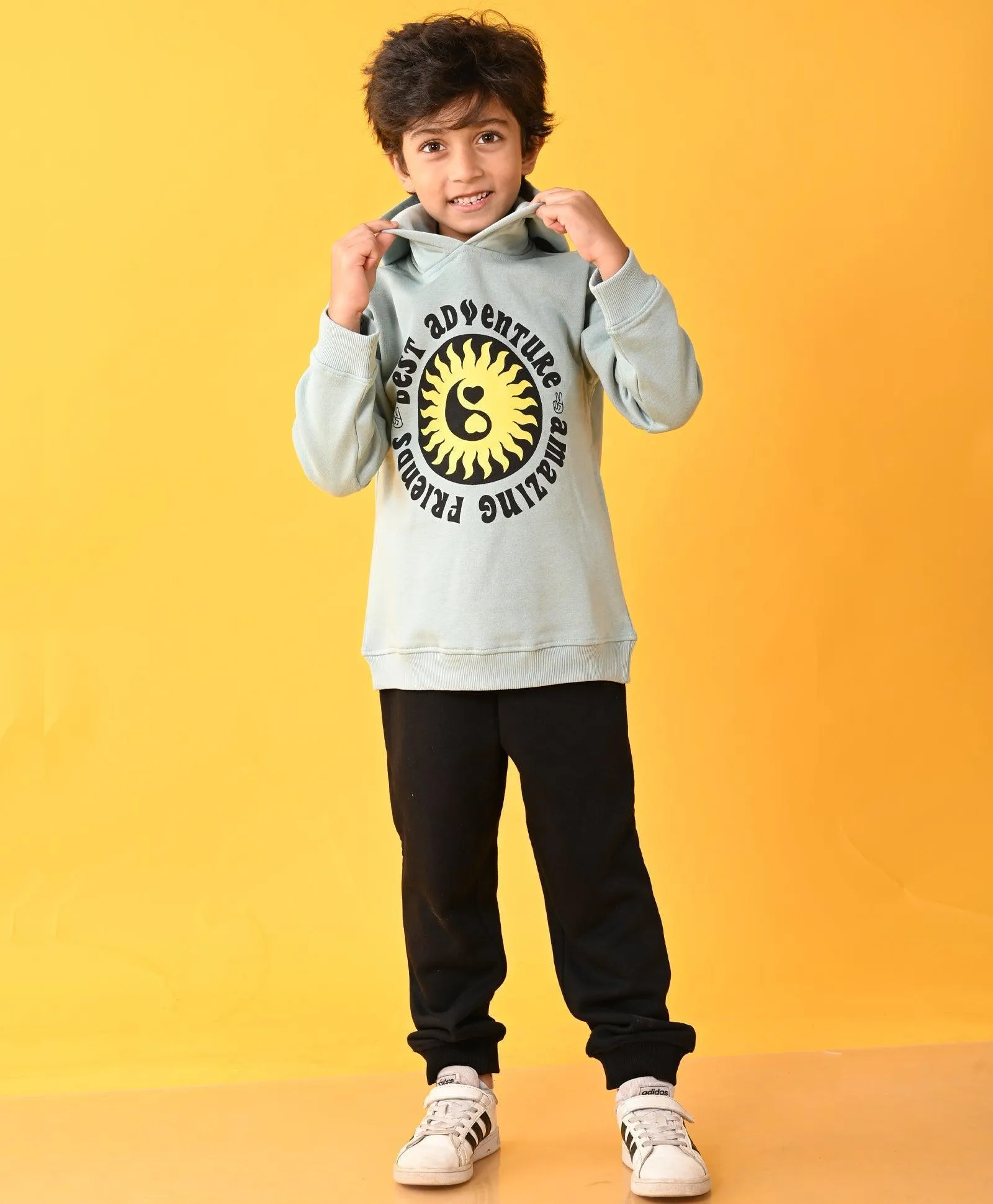 OIL GREEN SUN ADVENTURE BLACK FLEECE HOODIE JOGGER SET D - OIL GREEN / BLACK