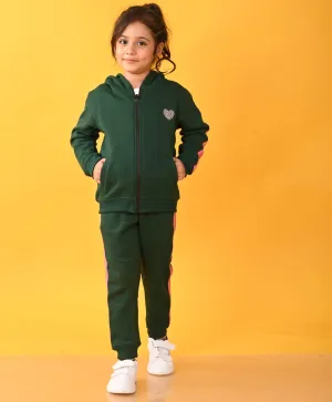 OLIVE FLEECE PINK GLITTER TAPE ZIPPER HOODIE JOGGER SET D - OLIVE