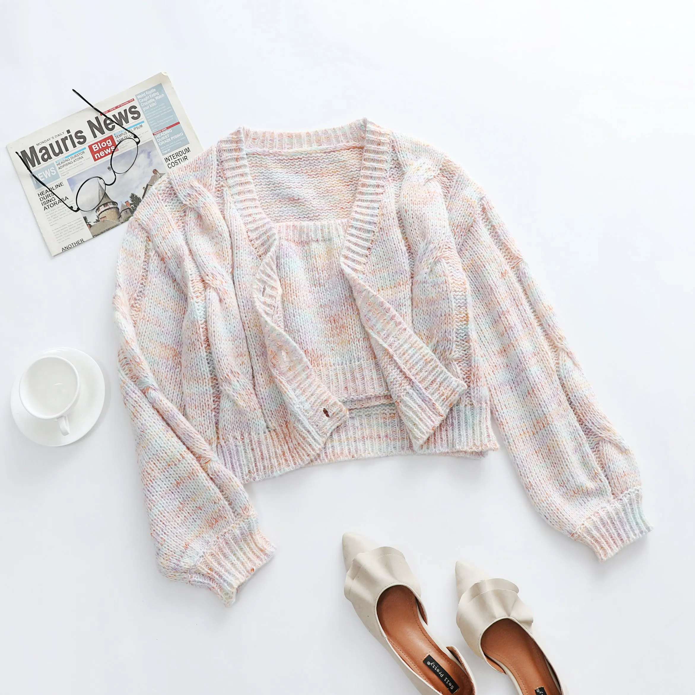 Open Front Button Down Knitted Sweater