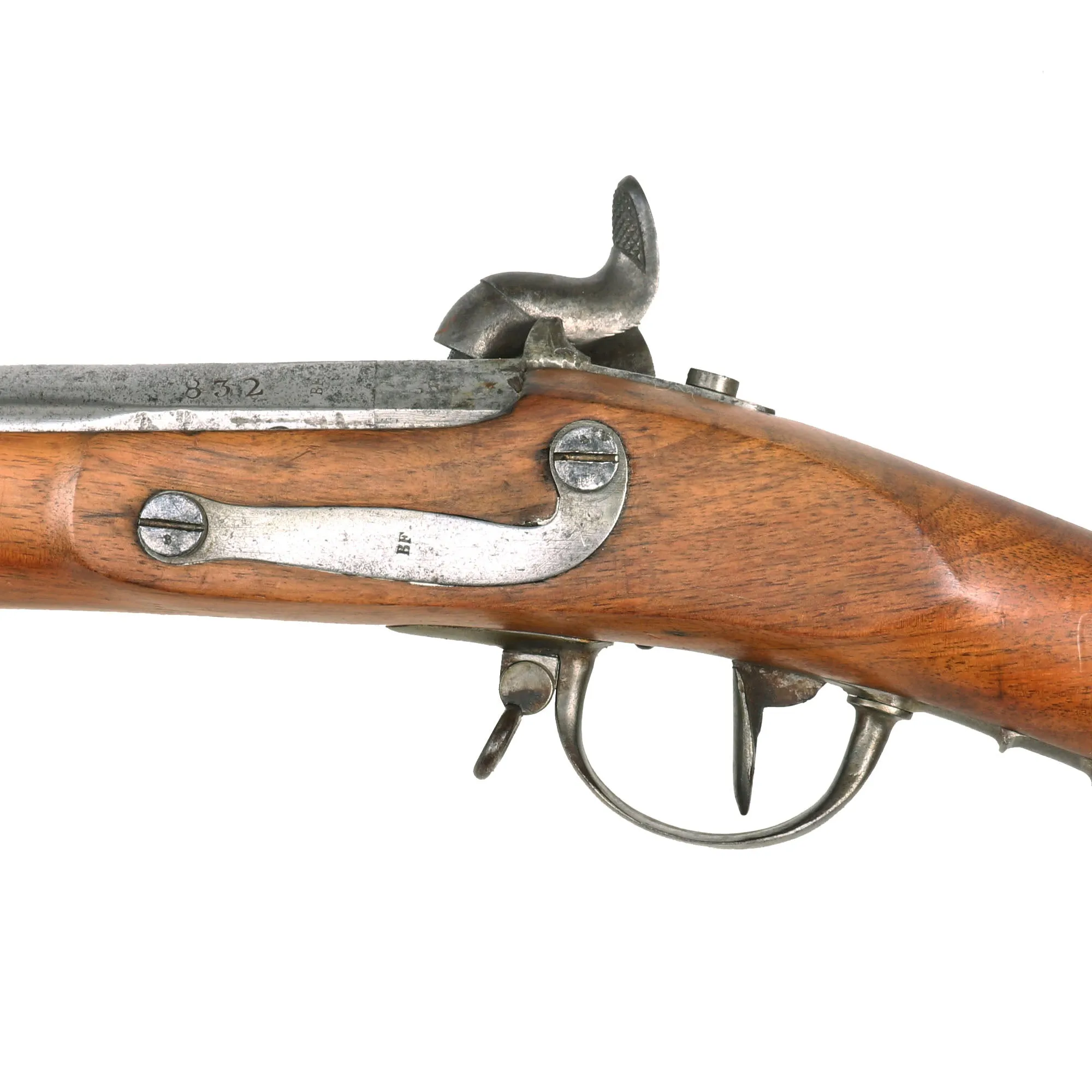 Original U.S. Civil War Era Swiss Model 1842 Smoothbore Percussion Musket Serial 832 - Stock Cut Under Band