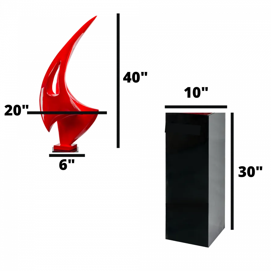Red Sail Floor Sculpture With Black Stand, 70" Tall