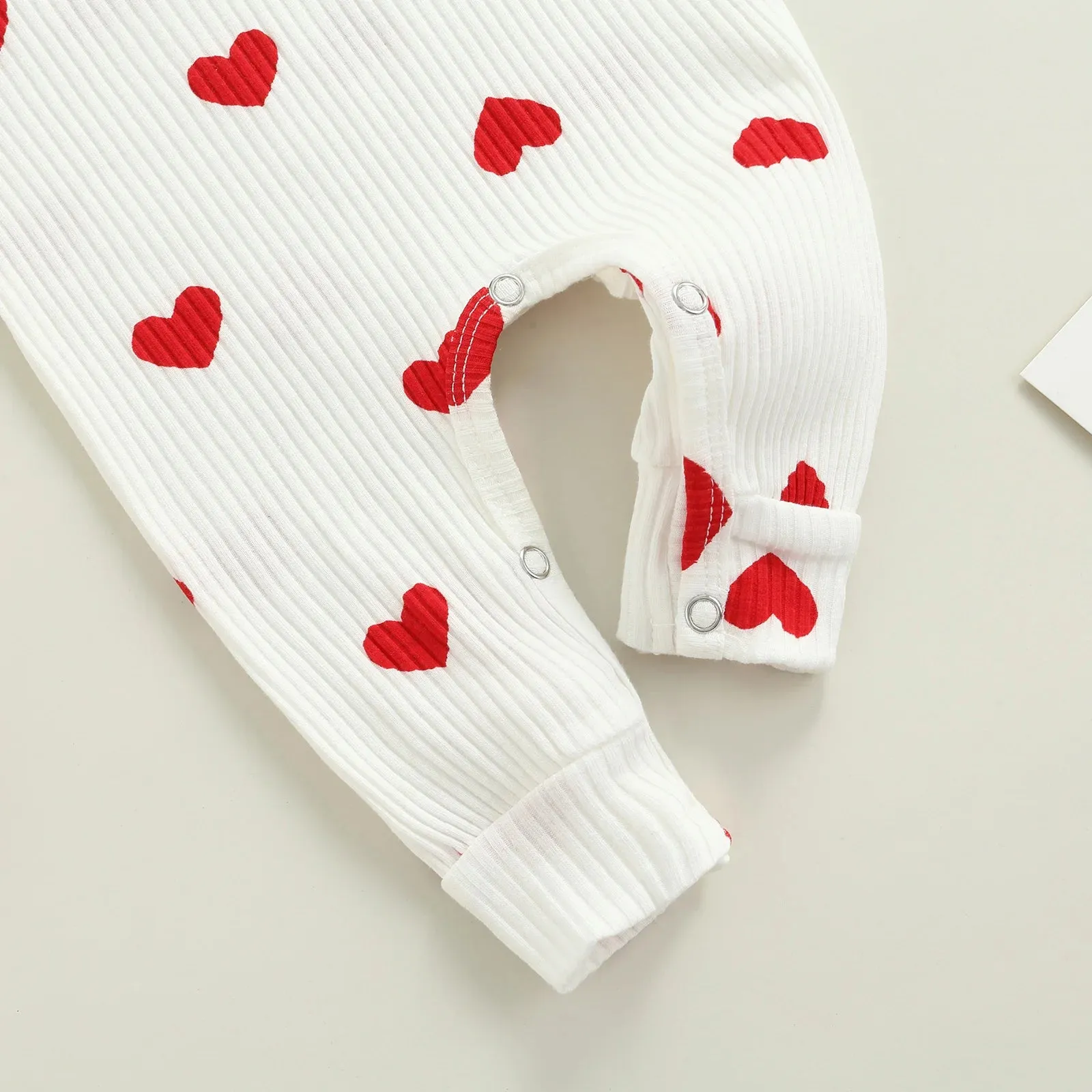 Ribbed Ruffle Heart Print Romper & Headwrap set