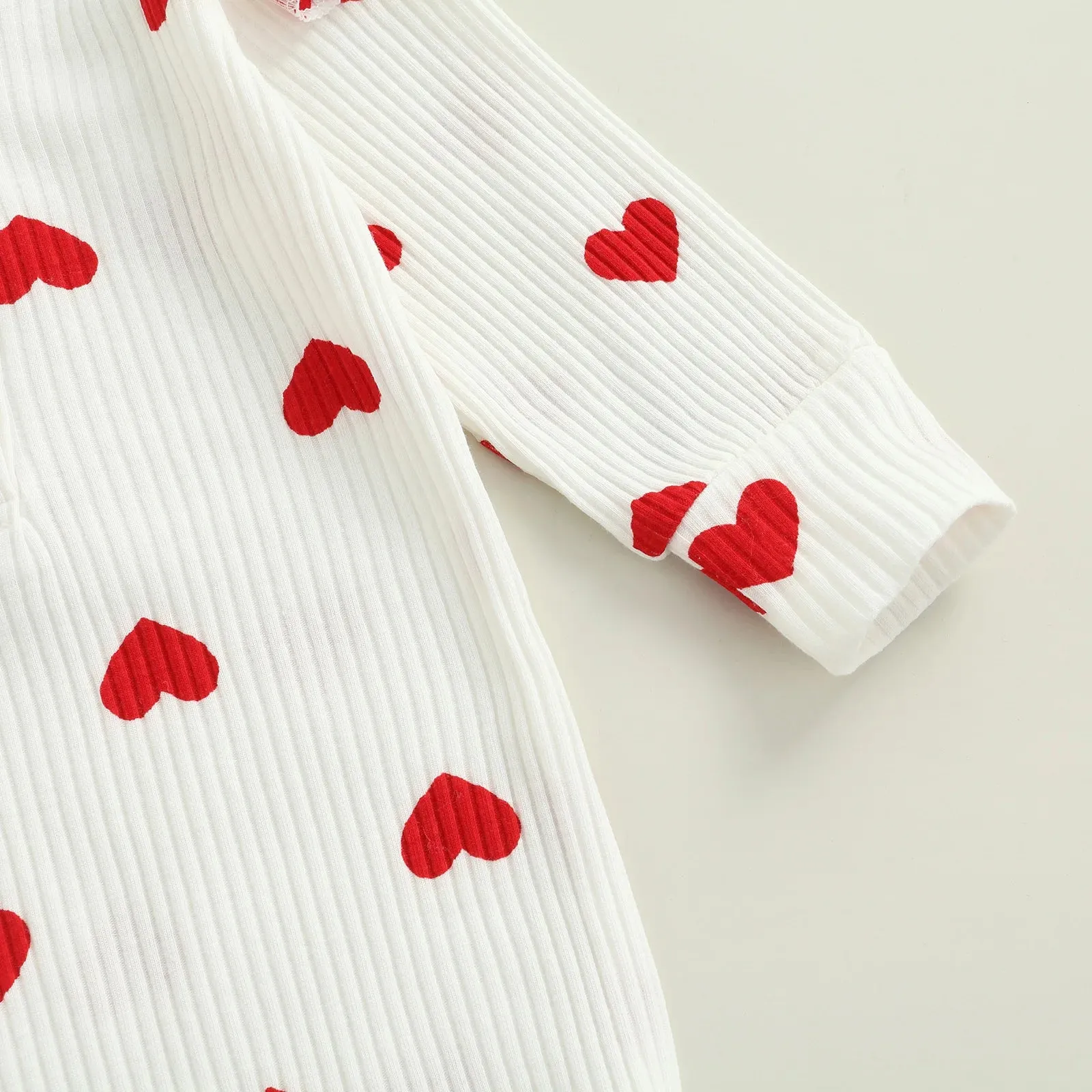 Ribbed Ruffle Heart Print Romper & Headwrap set