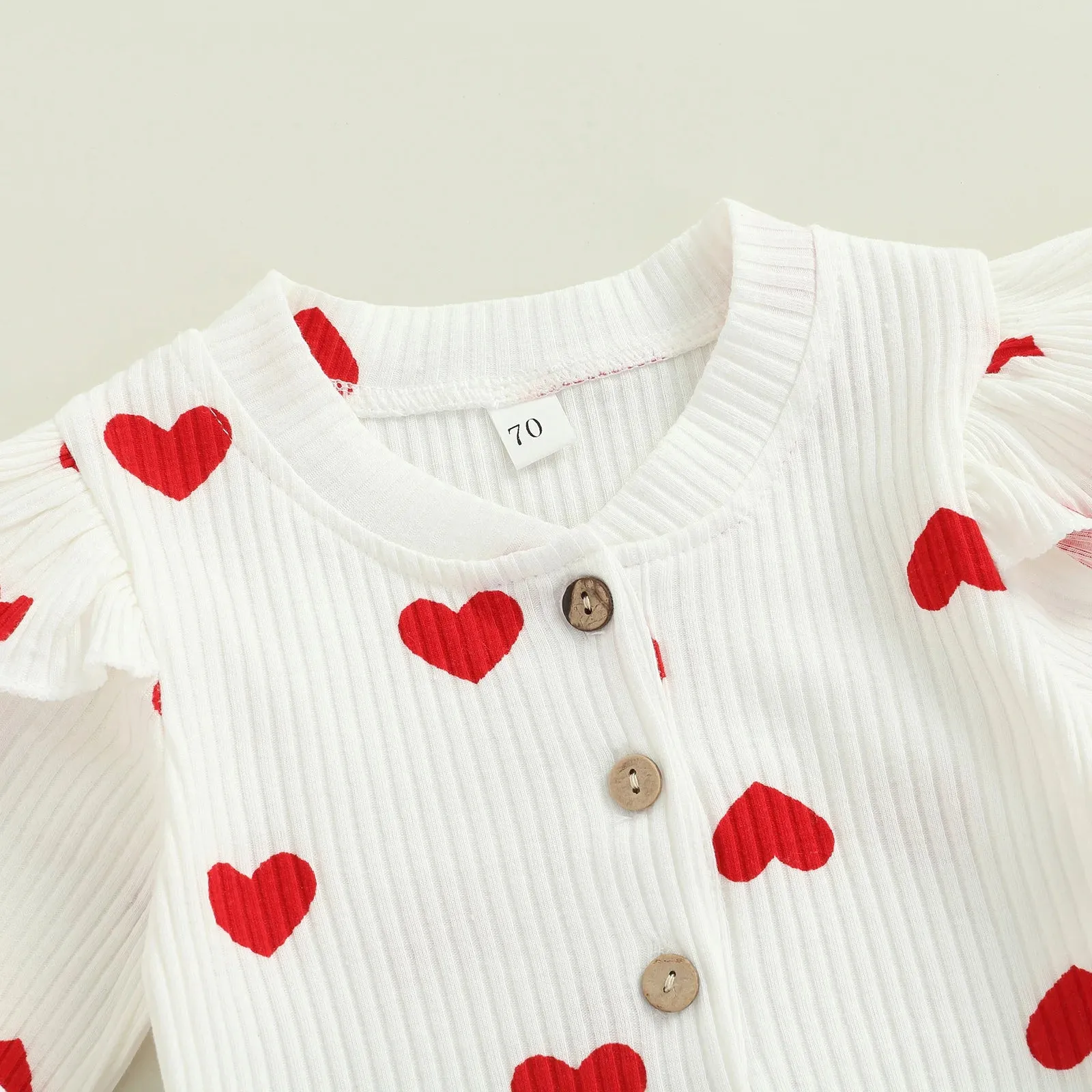 Ribbed Ruffle Heart Print Romper & Headwrap set