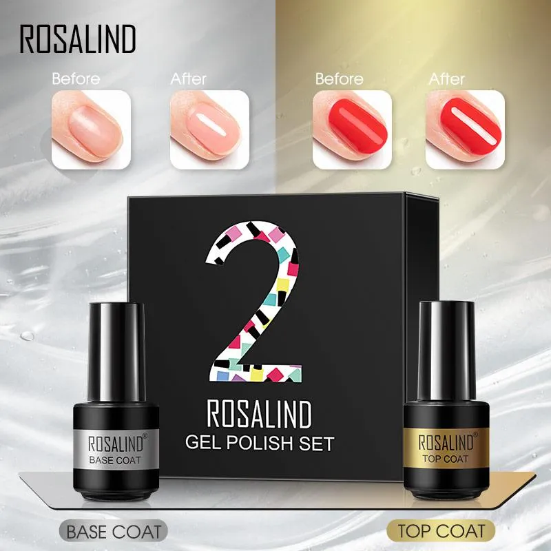 ROSALIND Mini Set 2PCS Soak Off Gel Polish Bright For Nail Art Design LED/UV Lamp