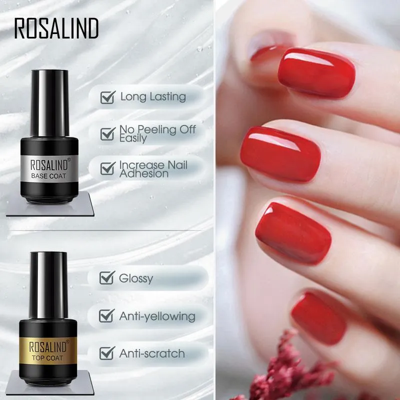 ROSALIND Mini Set 2PCS Soak Off Gel Polish Bright For Nail Art Design LED/UV Lamp