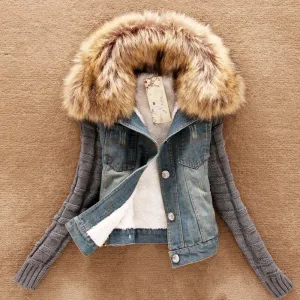 Turn-Down Neck Flocking Denim Jacket