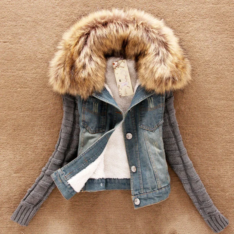 Turn-Down Neck Flocking Denim Jacket
