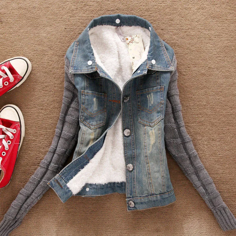 Turn-Down Neck Flocking Denim Jacket
