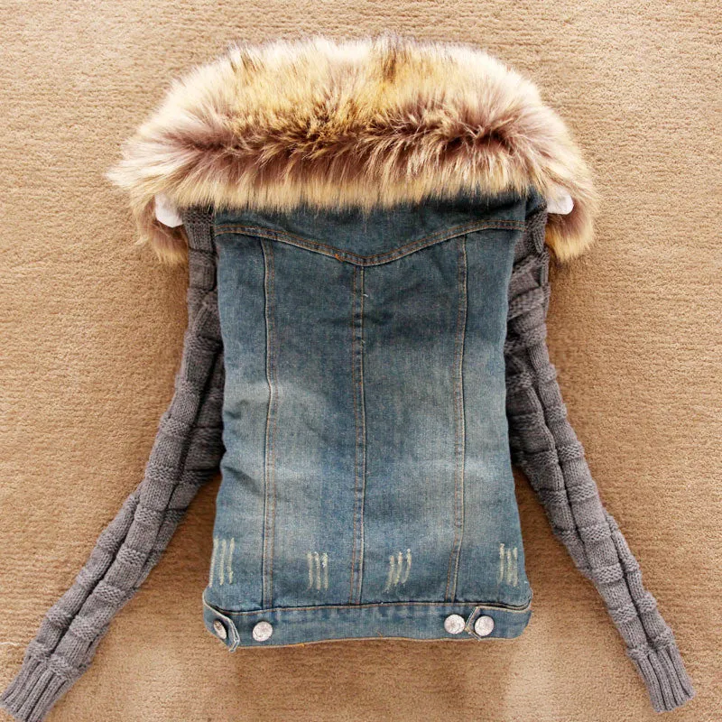 Turn-Down Neck Flocking Denim Jacket
