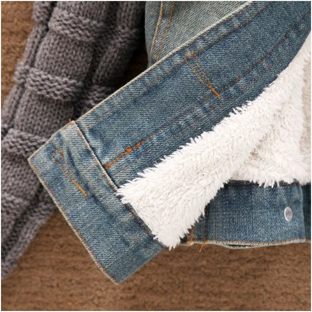 Turn-Down Neck Flocking Denim Jacket