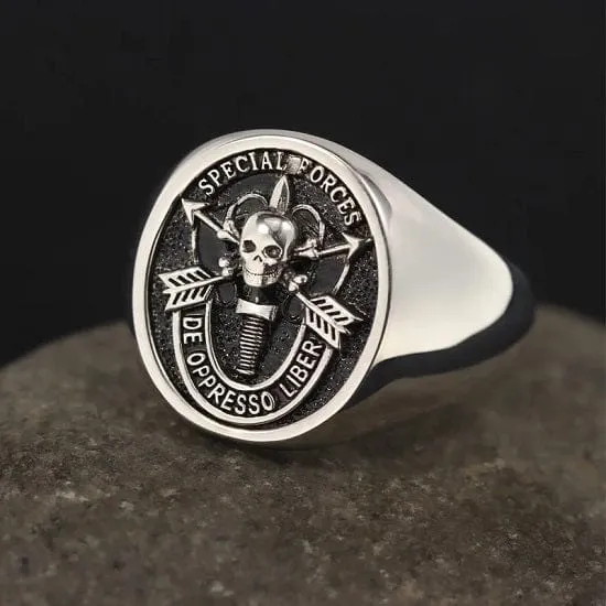 United States Army Special Forces De Oppresso Liber Genuvan Sterling Silver Ring