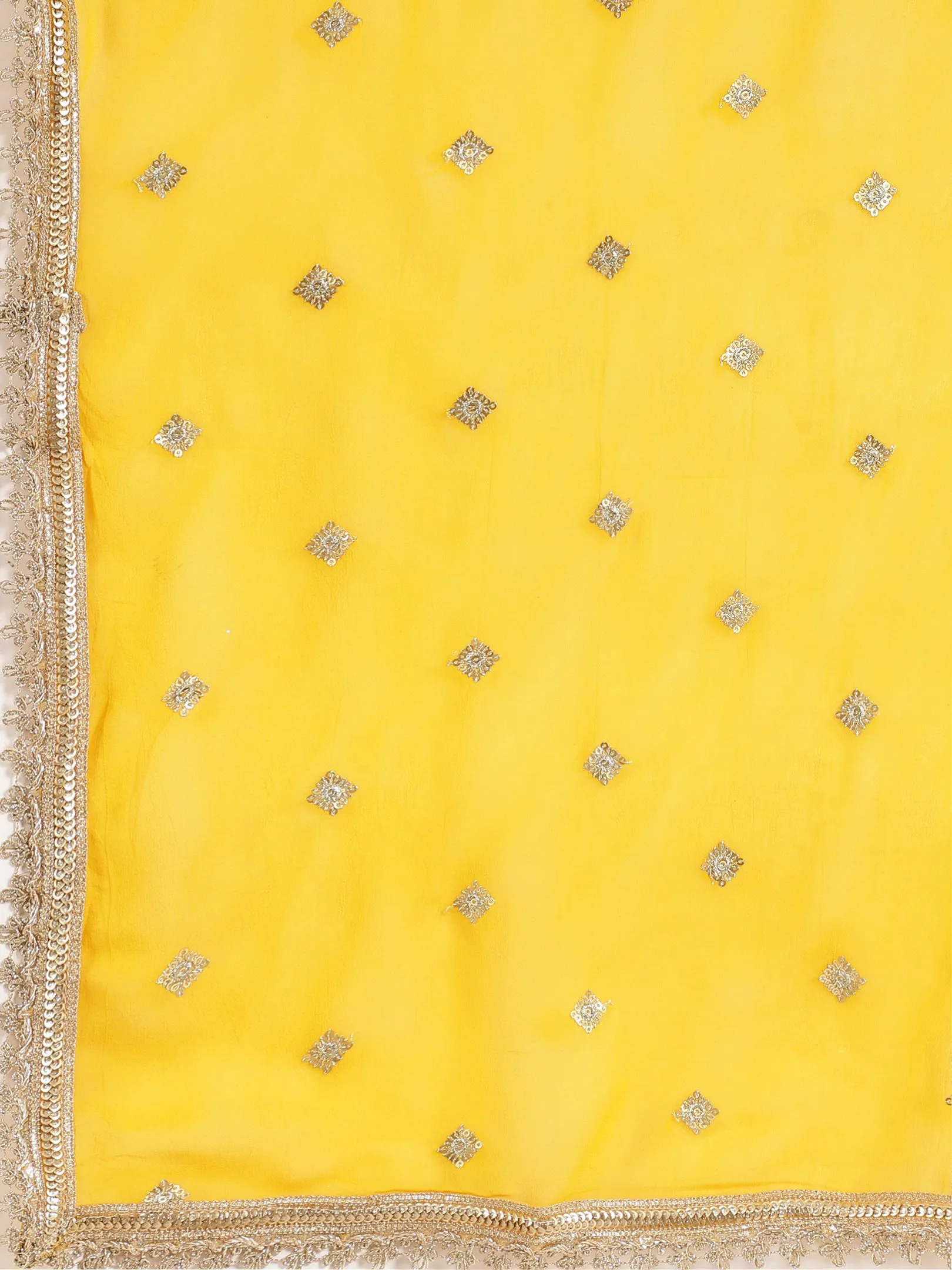 Vibrant Yellow Mirror Work Sharara Set