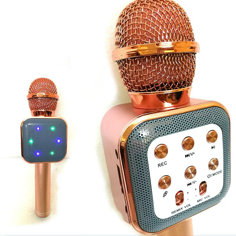 Wireless Karaoke Microphone, Bluetooth Music Player with LED Light, Portable Live Stream Singing Microphone, Birthday for Kids Adults