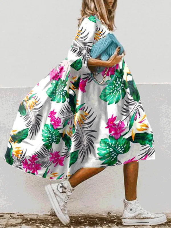 Women's Dresses Boho Print Crew Neck Mid-Sleeve Dress